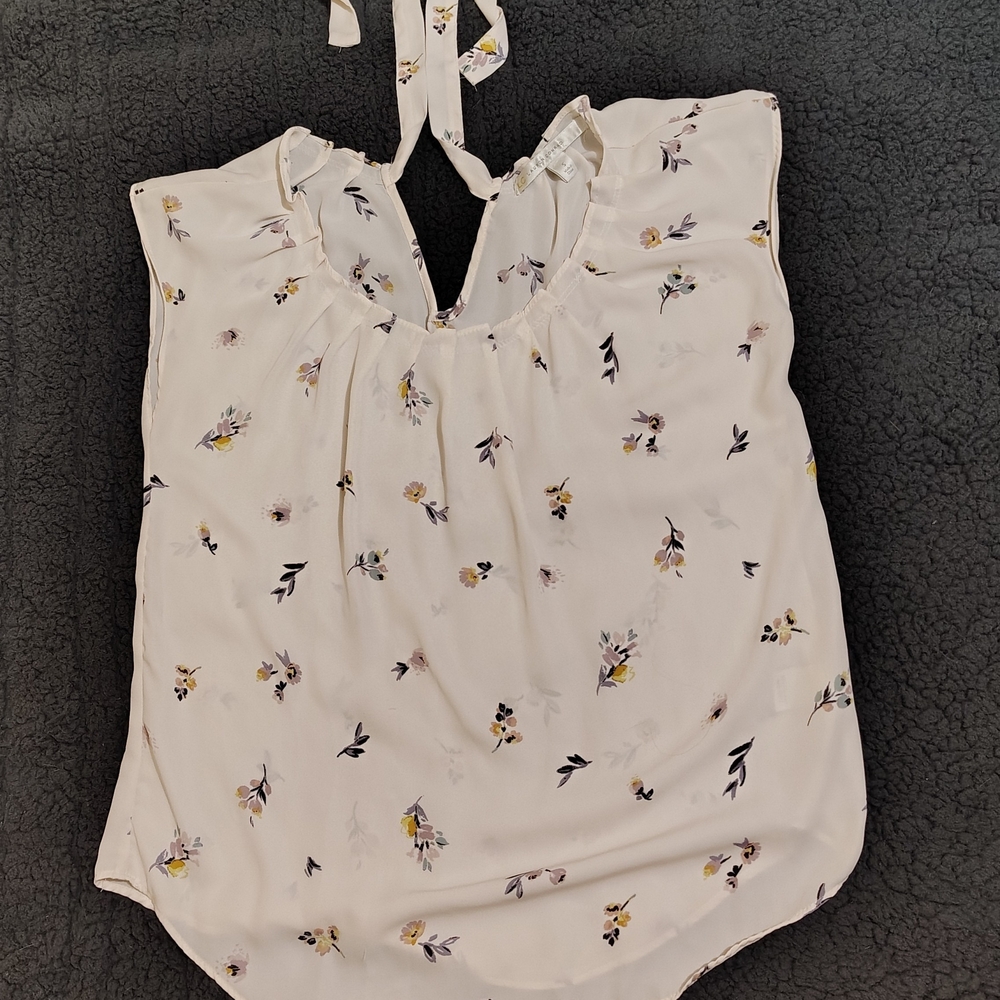 LC Lauren Conrad Floral Tie-Neck Blouse - Cream